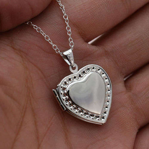 Love Heart Shape Pendant Openable Photo Silver Chain