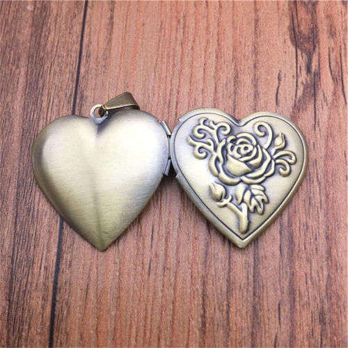 Bronze Heart LOCKET Photo Charm Pendant Necklace