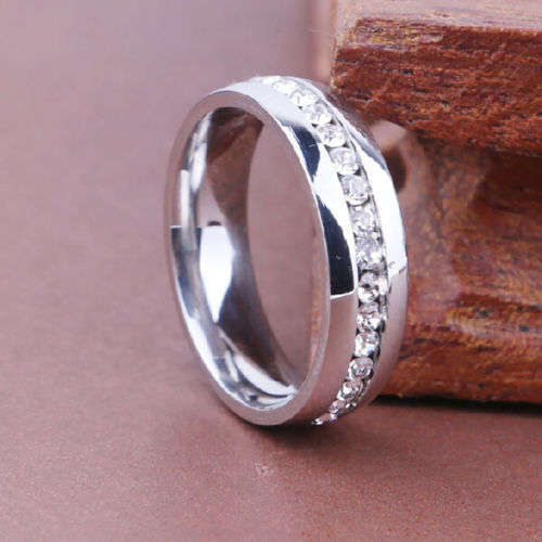 6MM Stainless Steel Engagement Swarovski Ring Sz6
