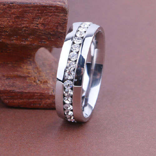 6MM Stainless Steel Engagement Swarovski Ring Sz6