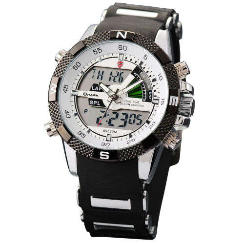 GENUINE SHARK Mens LCD Digital Black Rubber Military Sport Watch Ref18
