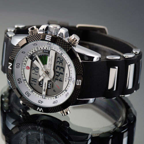 GENUINE SHARK Mens LCD Digital Black Rubber Military Sport Watch Ref18