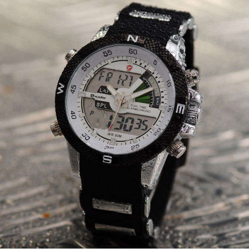 GENUINE SHARK Mens LCD Digital Black Rubber Military Sport Watch Ref18