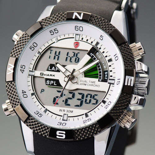 GENUINE SHARK Mens LCD Digital Black Rubber Military Sport Watch Ref18
