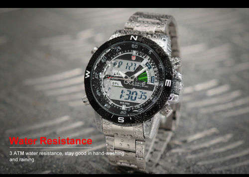 GENUINE SHARK Stylish Mens Black Dial LCD Digital Date Day Alarm Steel Wrist Sport Watch