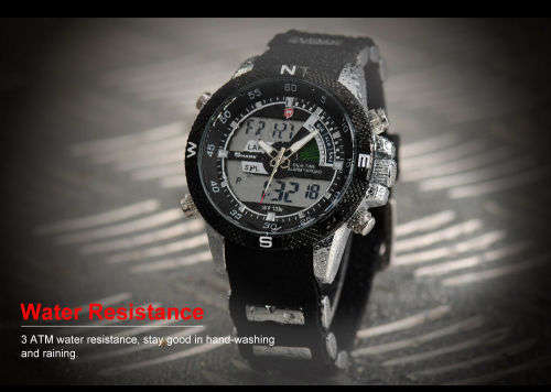 SHARK Mens LCD Digital Date Day Black Rubber Military Alarm Quartz Sport Watch Ref32