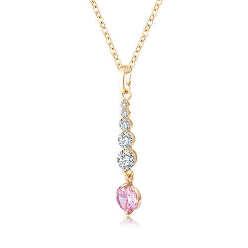 Pink Crystal 24K Gold Filled Pendant Long Necklace