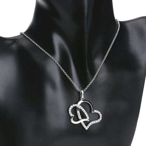 Double heart necklace Austrian crystal jewelry gold plated rhinestone pendant