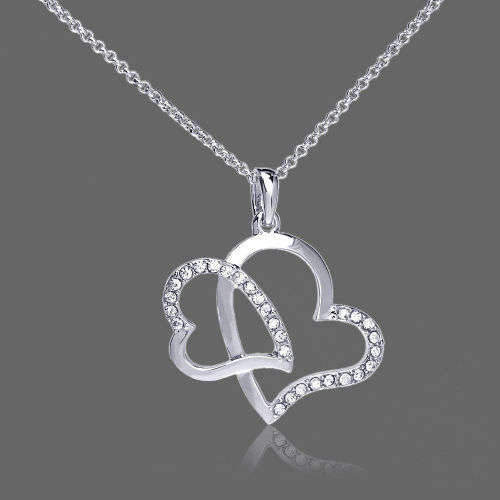 Double heart necklace Austrian crystal jewelry gold plated rhinestone pendant