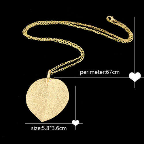 Golden Leaf Pendant Necklace Long Chain Jewelry