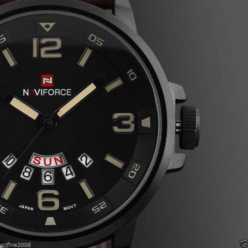 NAVIFORCE Men Army Date Leather Stainless Steel Sport Waterproof  Watch