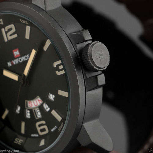 NAVIFORCE Men Army Date Leather Stainless Steel Sport Waterproof  Watch