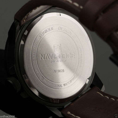 NAVIFORCE Men Army Date Leather Stainless Steel Sport Waterproof  Watch