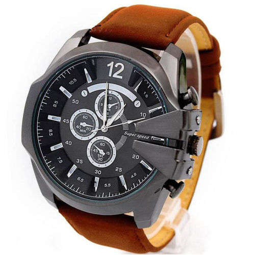 MENS LUXURY SPORTS SILICONE QUARTZ STAINLESS STEEL WATCH - BROWN