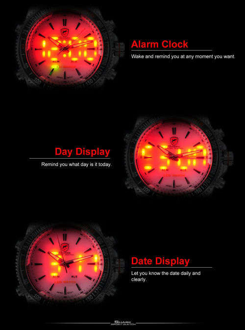 GENUINE Shark Fashion Mens LED Digital Quartz Military Sport Watch