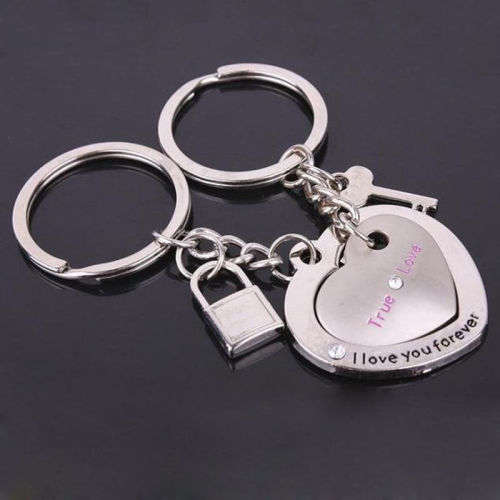 2Pcs  Love Heart Keyring Couple Keychain Key Ring