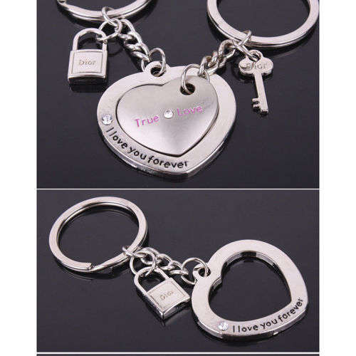 2Pcs  Love Heart Keyring Couple Keychain Key Ring