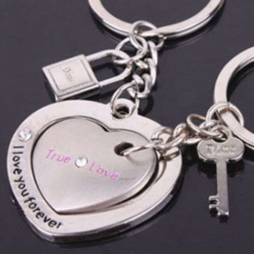 2Pcs  Love Heart Keyring Couple Keychain Key Ring