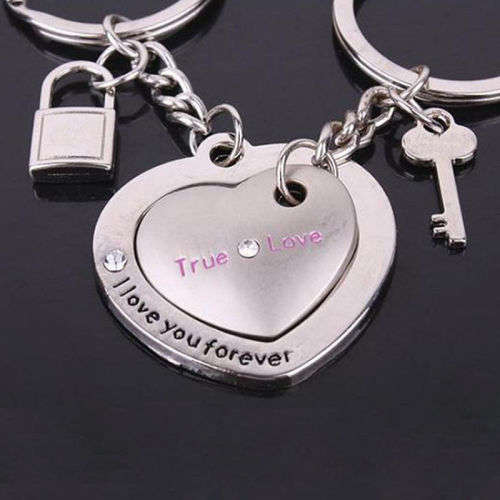 2Pcs  Love Heart Keyring Couple Keychain Key Ring