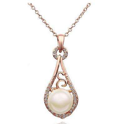 9K Rose Gold Filled Imitation Pearl Necklace & Pendant