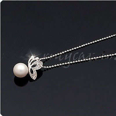 Pearl Necklace Pendant Silver Butterfly Crystal Necklace