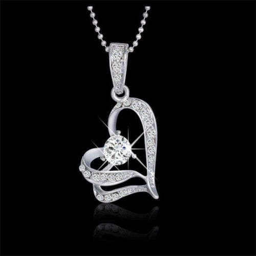 Heart Crystal Rhinestone Silver Chain Pendant Necklace