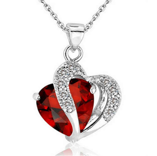 Heart Red Crystal Rhinestone Silver Chain Pendant Necklace