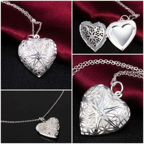 Vintage Silver Love Heart Valentine Lover Locket Chain