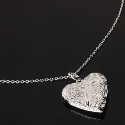 Vintage Silver Love Heart Valentine Lover Locket Chain