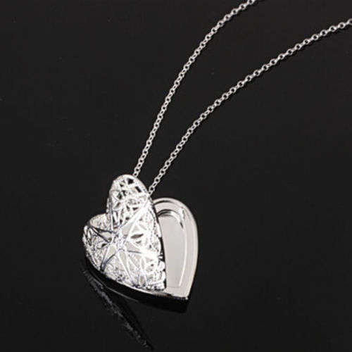 Vintage Silver Love Heart Valentine Lover Locket Chain