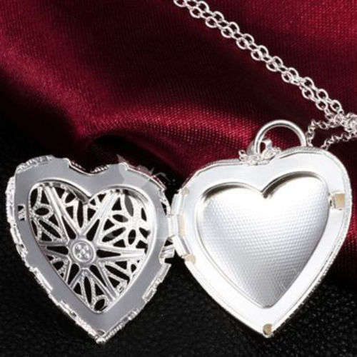 Vintage Silver Love Heart Valentine Lover Locket Chain