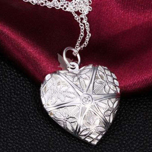 Vintage Silver Love Heart Valentine Lover Locket Chain