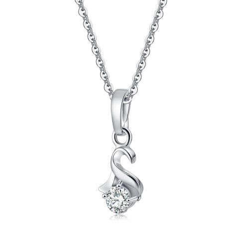 White Gold Filled Cute Swan Pendant Necklace