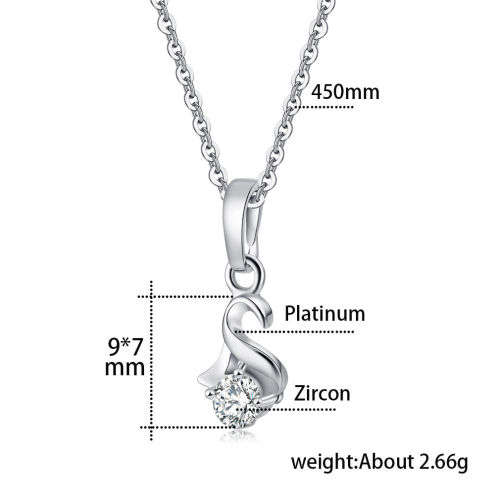 White Gold Filled Cute Swan Pendant Necklace