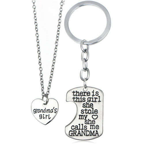 2PC Charm Family Gifts Hot Keychain & Necklace -  Grandma
