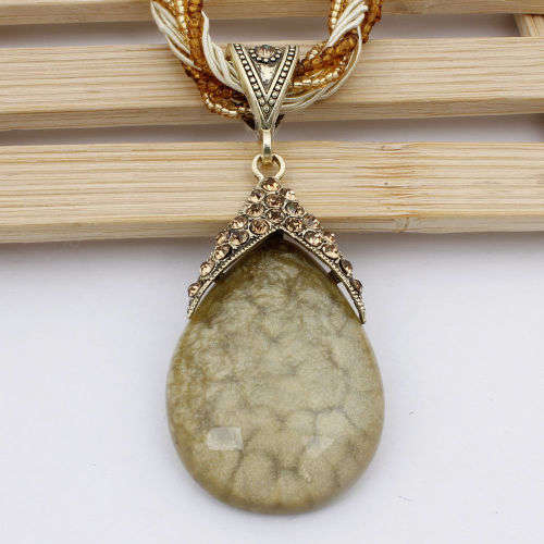 Retro Party Necklace Multi-layer Rope Turquoise Oval Pendant H931