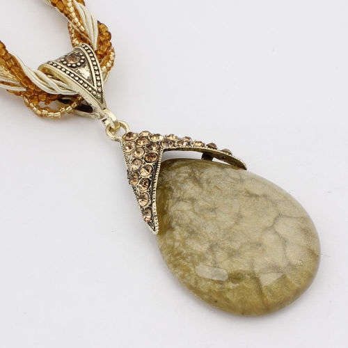 Retro Party Necklace Multi-layer Rope Turquoise Oval Pendant H931