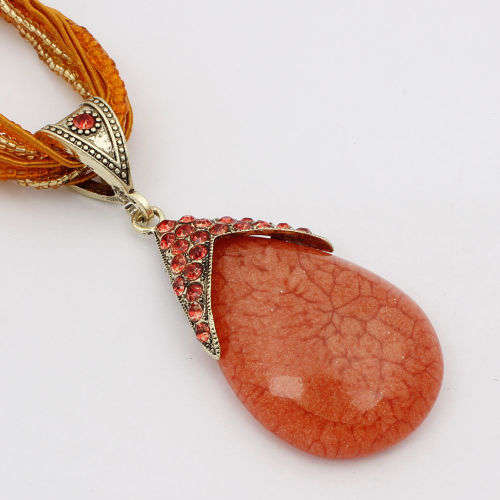 Retro Party Necklace Multi-layer Rope Turquoise Oval Pendant H90926A