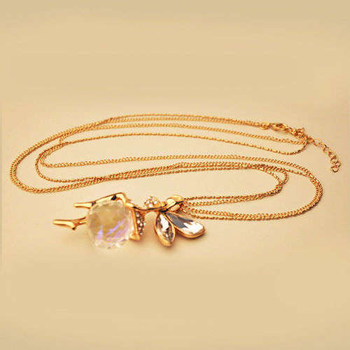 Crystal Fairy Angel Wing Pendant Long Chain Sweater Necklace