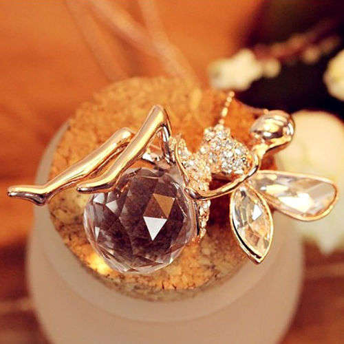 Crystal Fairy Angel Wing Pendant Long Chain Sweater Necklace