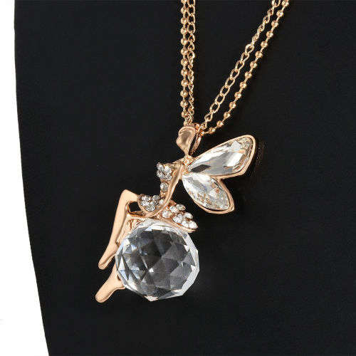 Crystal Fairy Angel Wing Pendant Long Chain Sweater Necklace