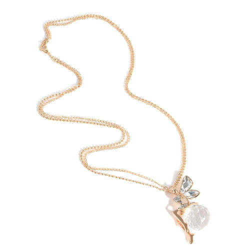 Crystal Fairy Angel Wing Pendant Long Chain Sweater Necklace