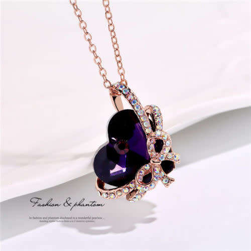 Heart Bow tie Pendant Necklace - Gold