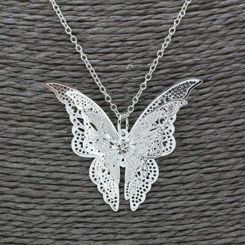 Silver Plated Jewelry Openwork Butterfly Necklace