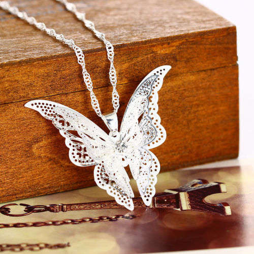Silver Plated Jewelry Openwork Butterfly Necklace