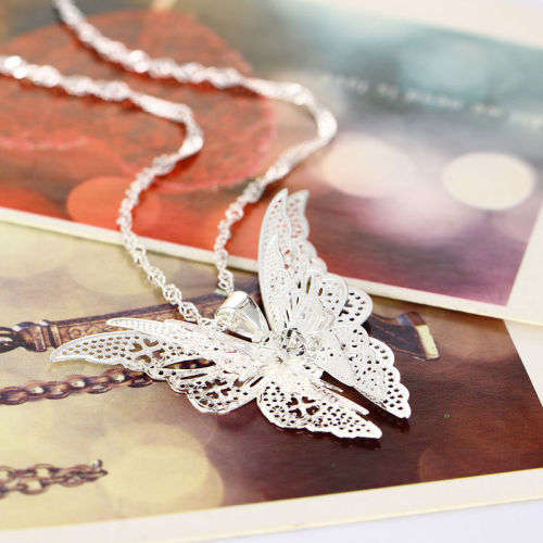 Silver Plated Jewelry Openwork Butterfly Necklace