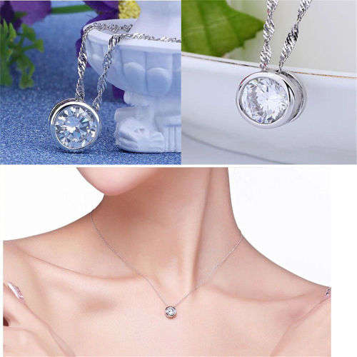 Round Single Crystal Rhinestone Silver Pendant