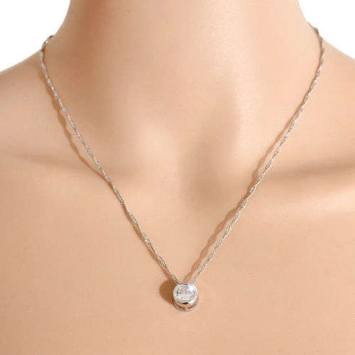 Round Single Crystal Rhinestone Silver Pendant