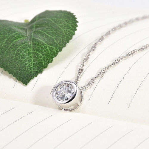 Round Single Crystal Rhinestone Silver Pendant
