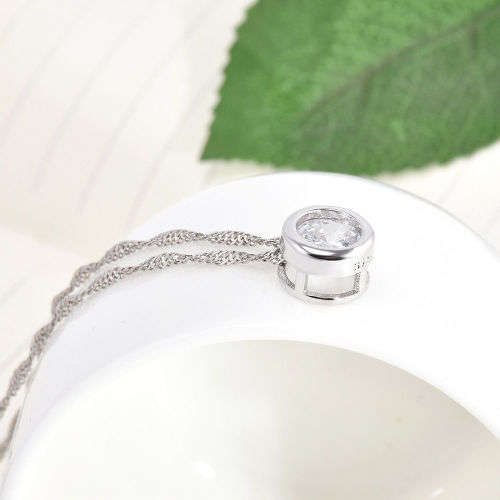 Round Single Crystal Rhinestone Silver Pendant